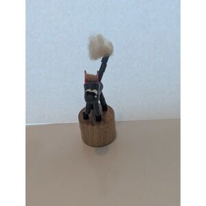 Handcrafted Wooden Cat Figurine Carved Black Red White Beige Made in Italy